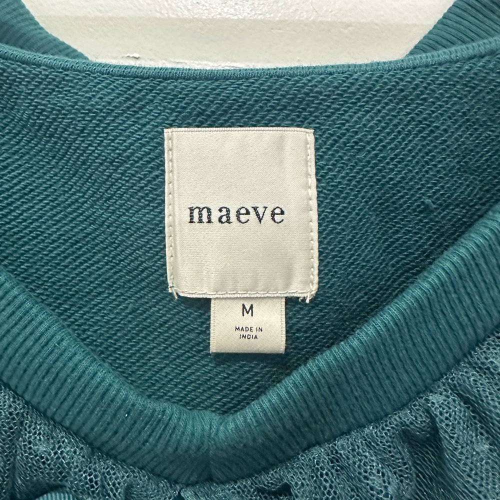 Anthropologie Maeve Teal Ruffle Bow Crop Sweater Sz M - Picture 5 of 7